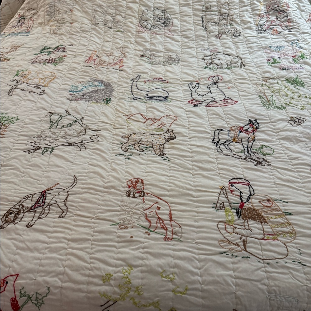 Charming Embroidered Animal Quilt in Cream